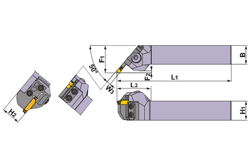 GY-pääteuranpisto 50°, varsimalli, modulaarinen