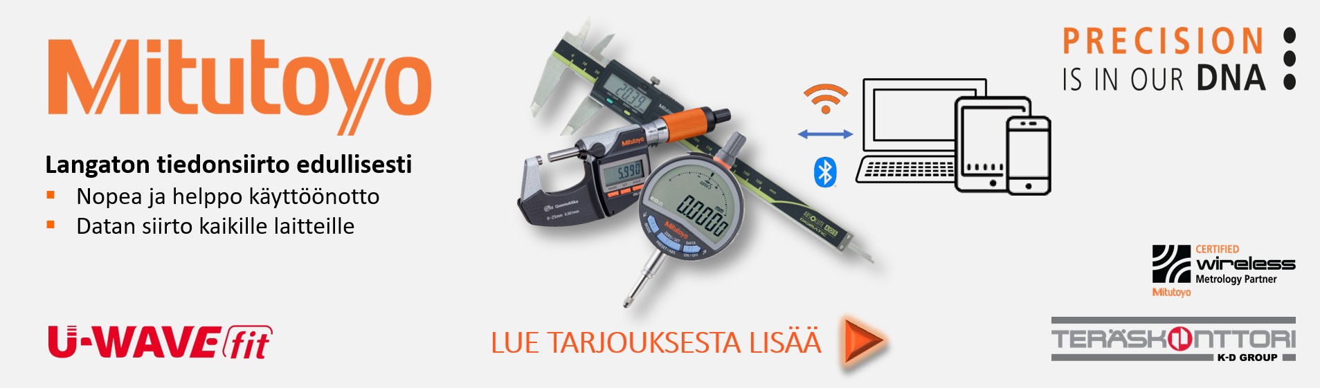 Mitutoyo Tiedonsiirtokampanja 2026 Teräskonttorilta. Mittalaite + tiedonsiirto pakettihinnalla
